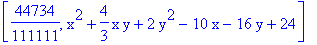 [44734/111111, x^2+4/3*x*y+2*y^2-10*x-16*y+24]